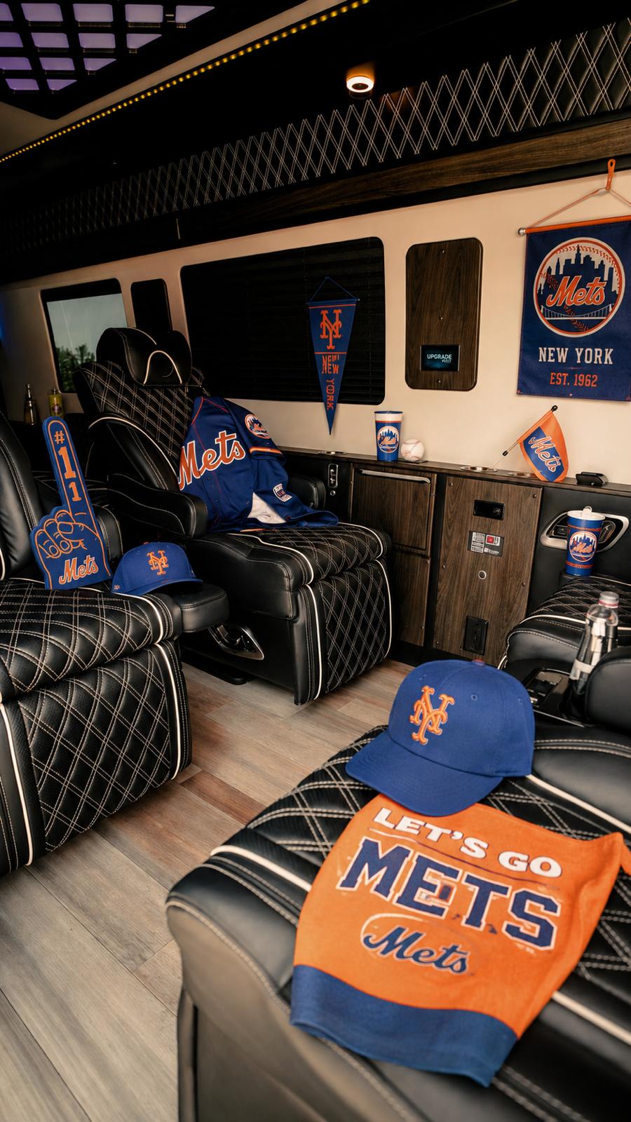 Black Car Society vehicle decorated for a New York Mets game